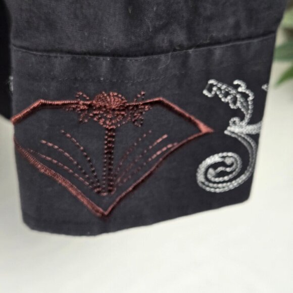 Milano Moda Size 2XL Button Up Shirt Black with White Brown Embroidery - Picture 5 of 13